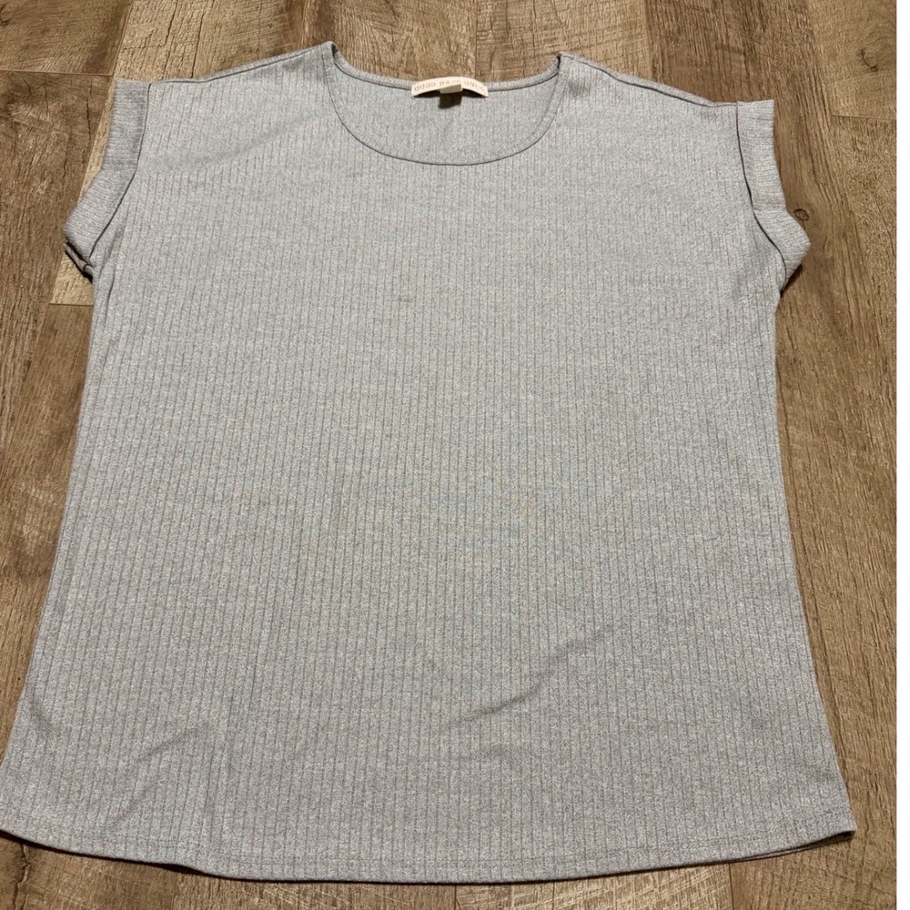 Good Days Only Womens‎ Ribbed Cap Sleeve Top Grey Crew Neck Size Large